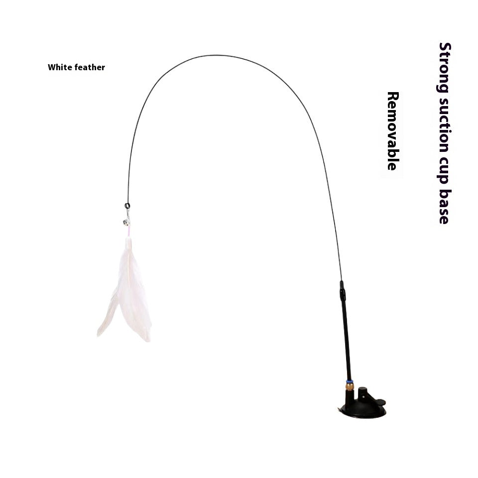 HKM-3463741 Suction Cup Cat Teaser with Bell and Replaceable Feather - Available in Multiple Colors