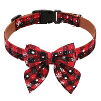 HKM-3464893 Christmas Plaid Bow Tie Dog Collar - Adjustable Red & Green Patterns in Various Sizes