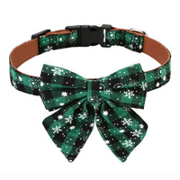 HKM-3464893 Christmas Plaid Bow Tie Dog Collar - Adjustable Red & Green Patterns in Various Sizes