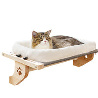 HKM-3466941 Wood Color Hanging Cat Nest Window Hammock with Cotton Cushion for Comfortable Pet Relaxation