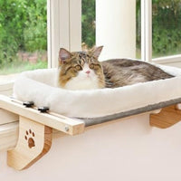 HKM-3466941 Wood Color Hanging Cat Nest Window Hammock with Cotton Cushion for Comfortable Pet Relaxation