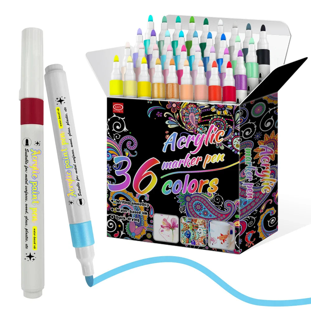 HKM-346707 48-Colour Acrylic Marker Set with Sponge Core Fibre Tip for Versatile Art Projects