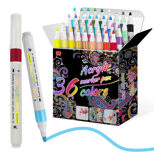 HKM-346707 48-Colour Acrylic Marker Set with Sponge Core Fibre Tip for Versatile Art Projects