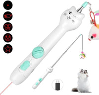 HKM-346771 Interactive Rechargeable Laser Pointer Cat Wand with Feather Toy - 2-in-1 Fun for Indoor Cats and Kittens