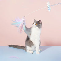 HKM-3469501 Feathered Cat Toy Stick with Bell - Bite Resistant Sounding Toy for Cats