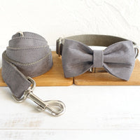 HKM-3470653 Stylish Grey Velvet Dog Bow Tie Traction Suit Set - Scalable Sizes XS to XL