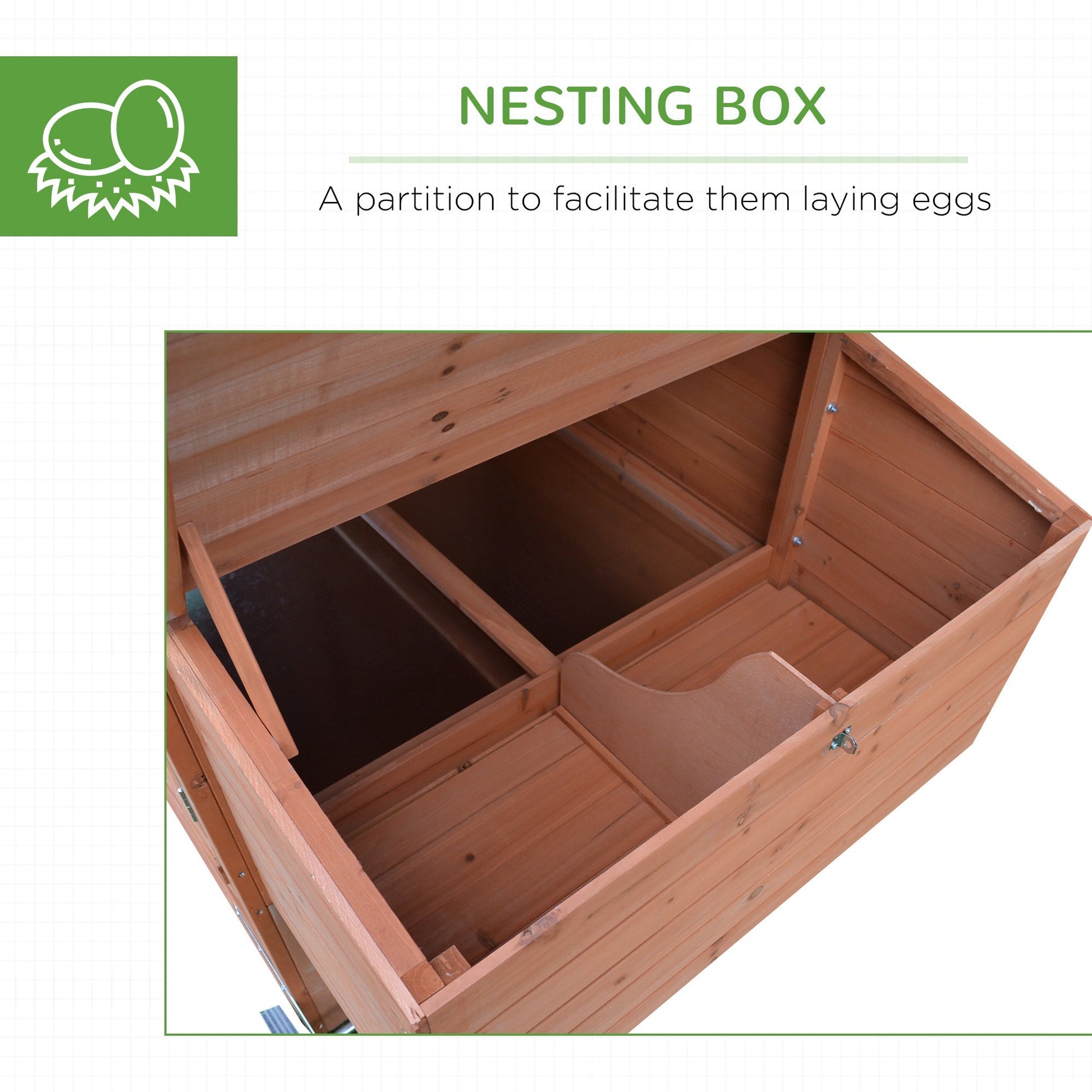 HKM-3472317 Natural Wood Portable Chicken Coop with Nesting Box and Wheels - 96.5" Poultry Cage for Backyard Use