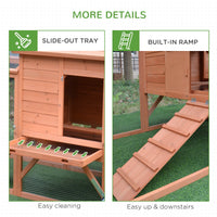 HKM-3472317 Natural Wood Portable Chicken Coop with Nesting Box and Wheels - 96.5" Poultry Cage for Backyard Use