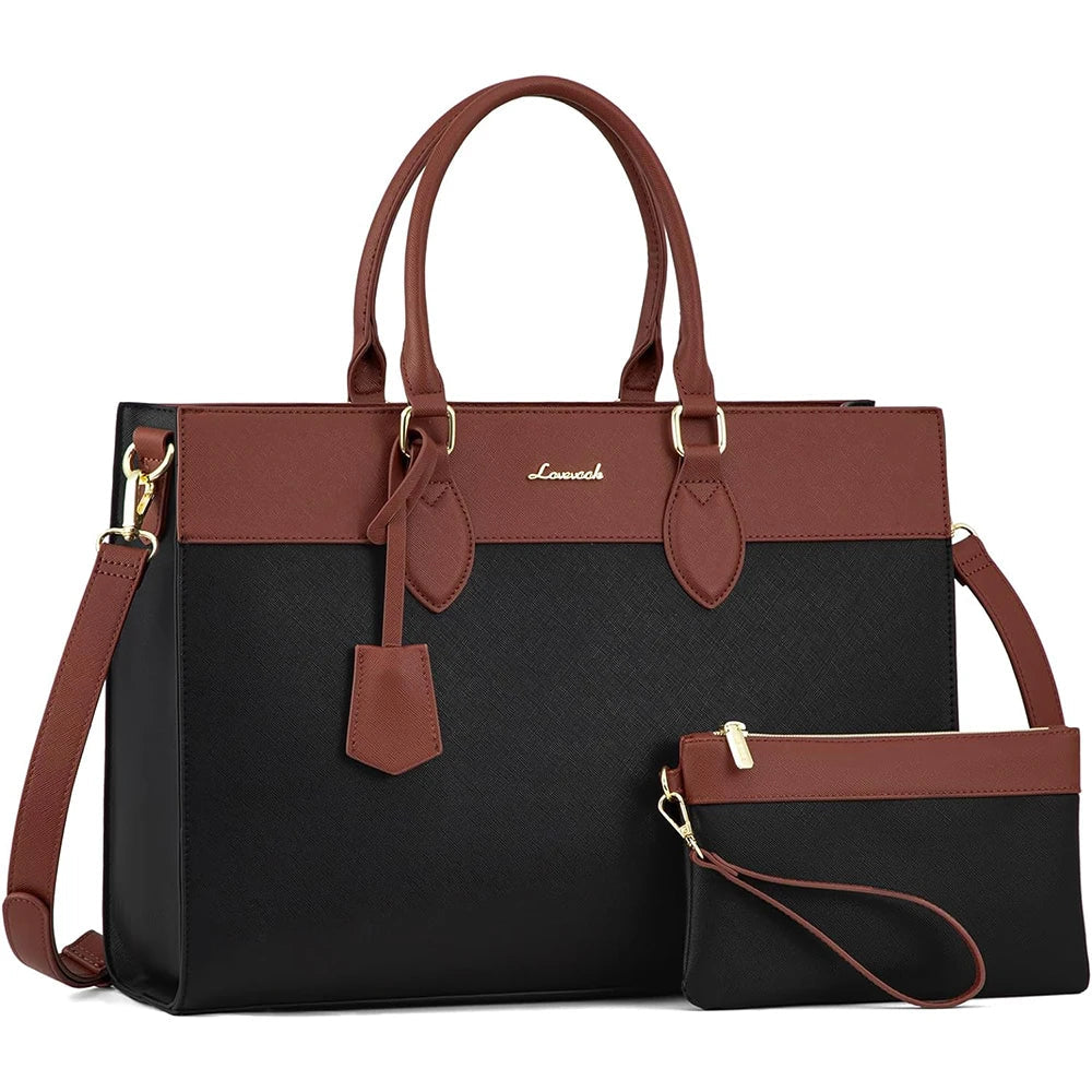 HKM-347283 Custom Logo 15.6 Inch Laptop Tote Bag - Women's PU Leather Work Purse
