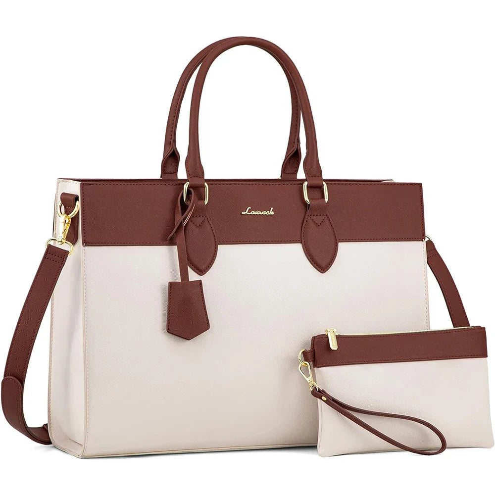 HKM-347283 Custom Logo 15.6 Inch Laptop Tote Bag - Women's PU Leather Work Purse