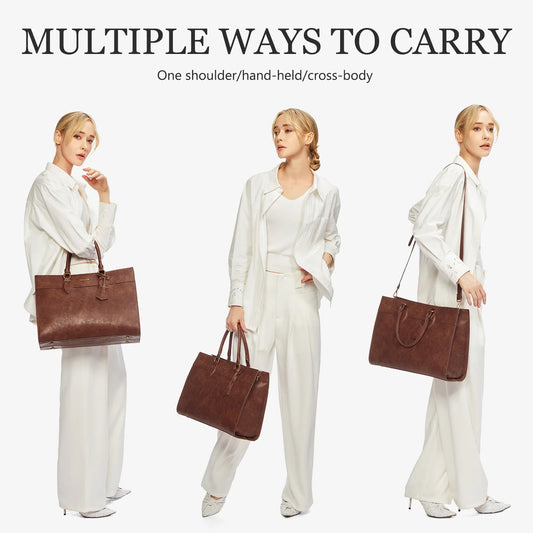 HKM-347283 Custom Logo 15.6 Inch Laptop Tote Bag - Women's PU Leather Work Purse