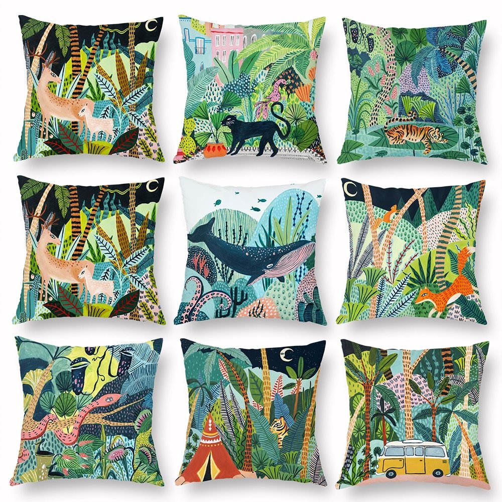 HKM-347283 Green Cartoon Whale Cushion Cover in Peach Skin, 45x45cm
