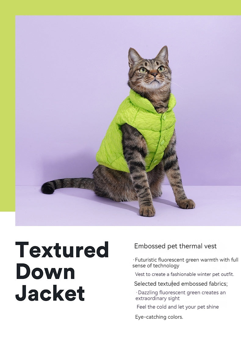 HKM-3474237 Fluorescent Green Winter Vest for Dogs and Cats with Matching Scarf, Soft Polyester Fiber, Anti-Lint Design, Casual Style