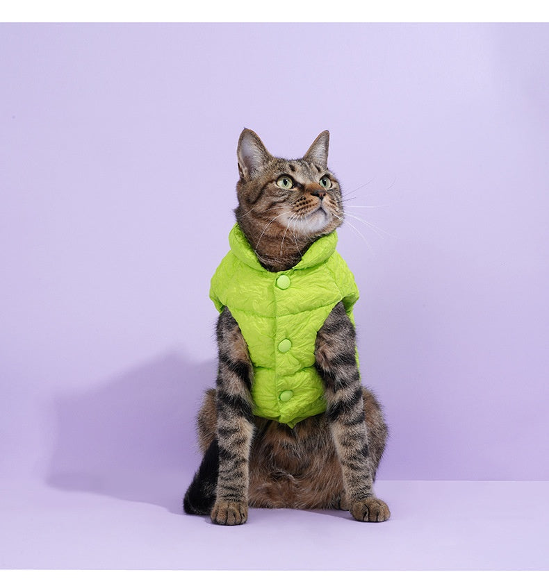 HKM-3474237 Fluorescent Green Winter Vest for Dogs and Cats with Matching Scarf, Soft Polyester Fiber, Anti-Lint Design, Casual Style