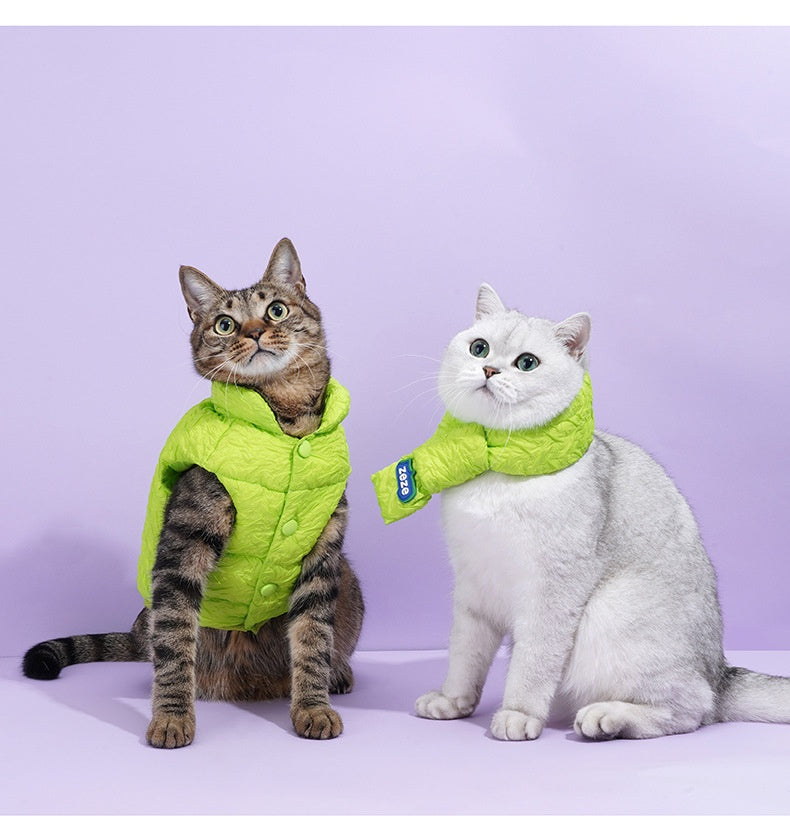 HKM-3474237 Fluorescent Green Winter Vest for Dogs and Cats with Matching Scarf, Soft Polyester Fiber, Anti-Lint Design, Casual Style