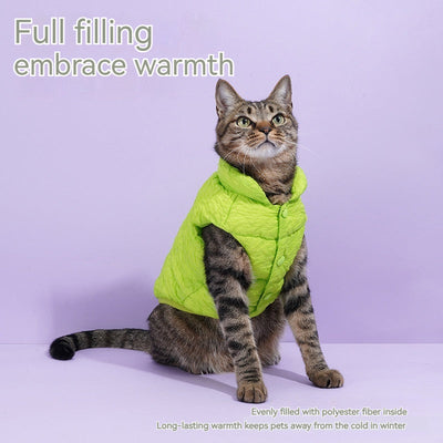 HKM-3474237 Fluorescent Green Winter Vest for Dogs and Cats with Matching Scarf, Soft Polyester Fiber, Anti-Lint Design, Casual Style