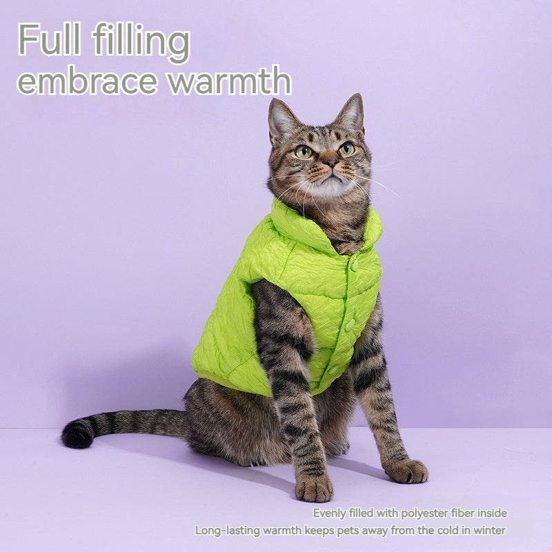 HKM-3474237 Fluorescent Green Winter Vest for Dogs and Cats with Matching Scarf, Soft Polyester Fiber, Anti-Lint Design, Casual Style