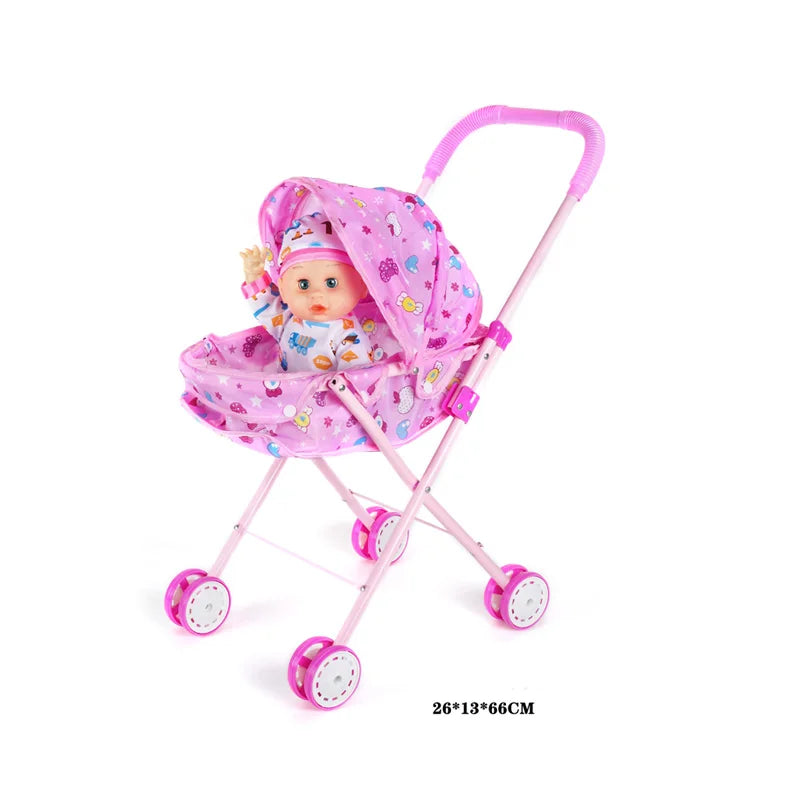HKM-347539 Cute Design Silicone Baby Carriage Reborn Doll with Stroller Suitable for Ages 0-7 Years