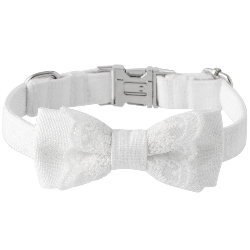 HKM-347603 Elegant White Pet Bow Knot Collar with Adjustable Sizes for Dogs