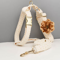 HKM-3476413 Elegant Floral Dog Vest and Collar Set with Leash for Special Occasions