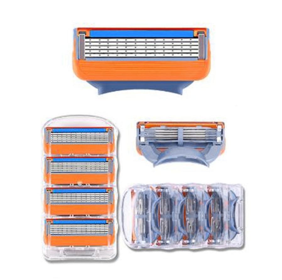 HKM-347795 Five-Layer Manual Shaving Blade with Orange Detailing - 4 Blades, Compact Design (8.8cm x 4.7cm x 2cm)