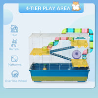 HKM-3478077 Extra Large 4-Tier Hamster Cage with Tubes, Exercise Wheel, Water Bottle, and Food Dish