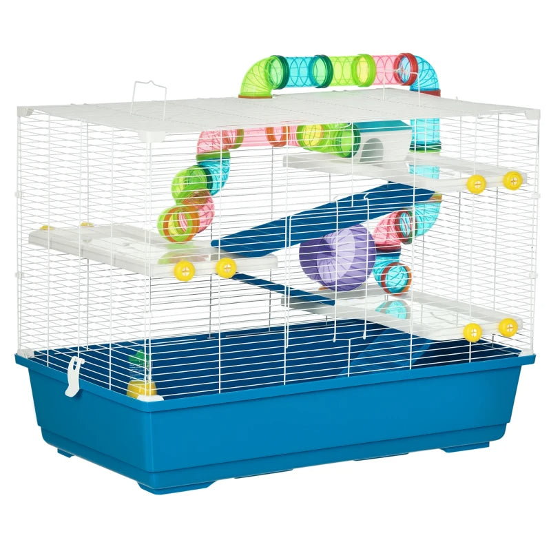 HKM-3478077 Extra Large 4-Tier Hamster Cage with Tubes, Exercise Wheel, Water Bottle, and Food Dish