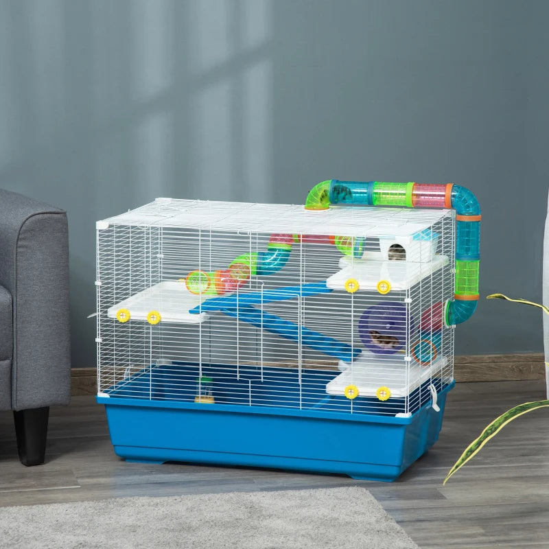 HKM-3478077 Extra Large 4-Tier Hamster Cage with Tubes, Exercise Wheel, Water Bottle, and Food Dish