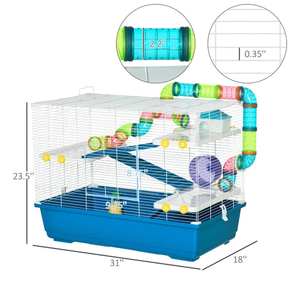 HKM-3478077 Extra Large 4-Tier Hamster Cage with Tubes, Exercise Wheel, Water Bottle, and Food Dish