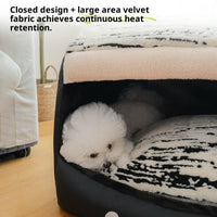 HKM-3478461 Removable and Washable Enclosed Cat Nest in Elegant Black and Warm Orange