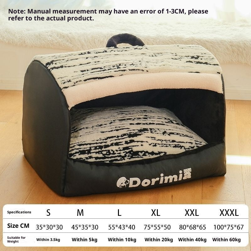 HKM-3478461 Removable and Washable Enclosed Cat Nest in Elegant Black and Warm Orange