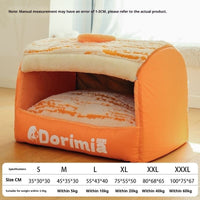 HKM-3478461 Removable and Washable Enclosed Cat Nest in Elegant Black and Warm Orange