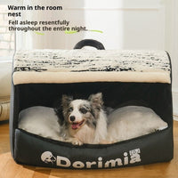 HKM-3478461 Removable and Washable Enclosed Cat Nest in Elegant Black and Warm Orange