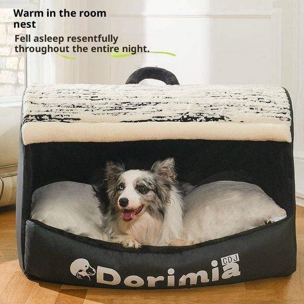 HKM-3478461 Removable and Washable Enclosed Cat Nest in Elegant Black and Warm Orange