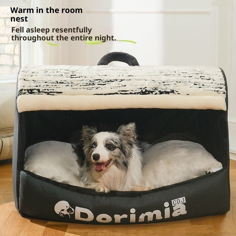 HKM-3478461 Removable and Washable Enclosed Cat Nest in Elegant Black and Warm Orange