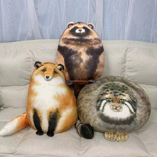 HKM-347859 Plush Simulation Doll: Fox, Raccoon, Rabbit, Medium Size, Soft Toy Pillow