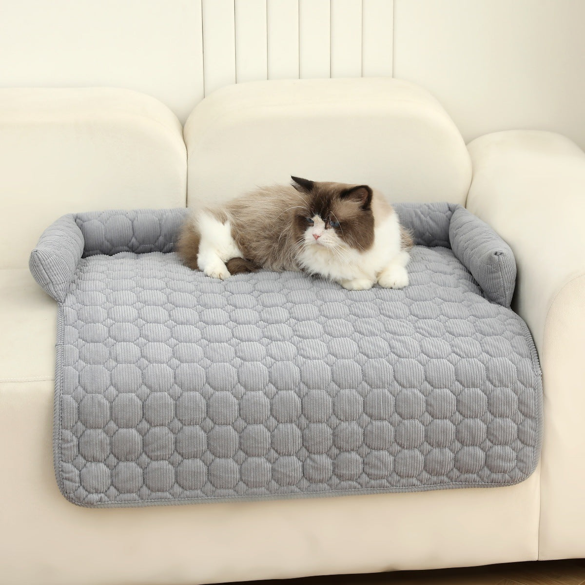 HKM-347923 Cozy Corduroy Pet Bed with Neck Pillow - Soft, Thick Mat for Dogs and Cats, Perfect for Home and Outdoor Use, 75x75cm