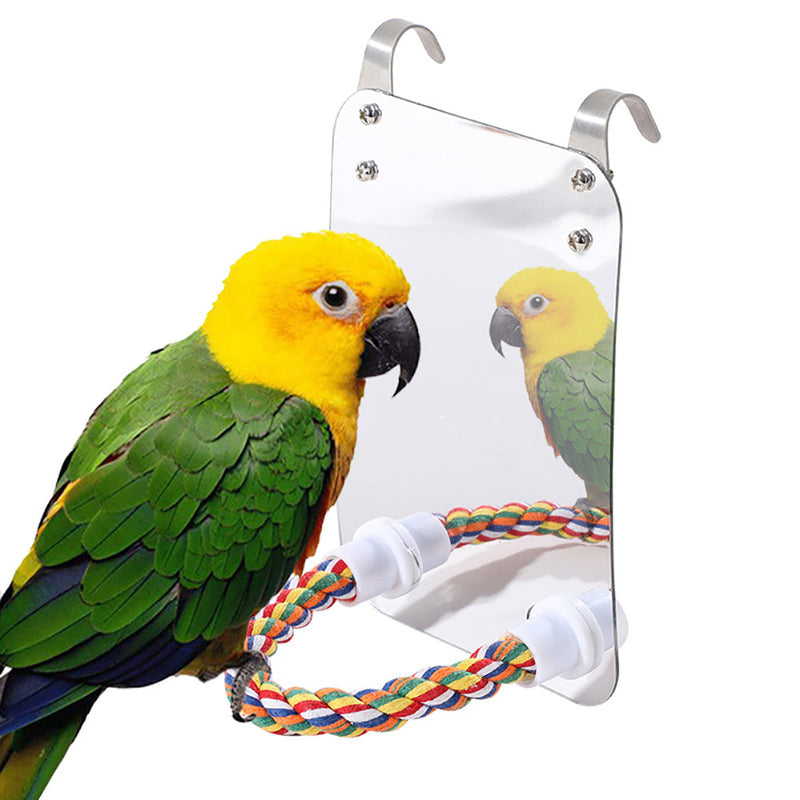 HKM-347987 Acrylic Bird Toy with Mirror and Cotton Rope for Interactive Play