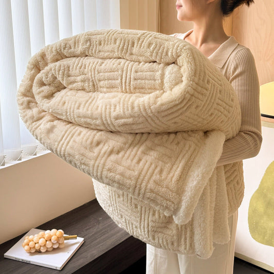 HKM-348051 Double-Layer Jacquard Lambswool Blanket in Solid Colors and Multiple Sizes