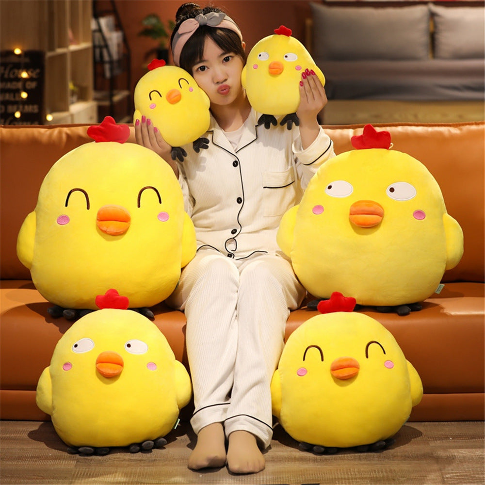 HKM-348179 Squinting Yellow Chicken Plush Doll - Cartoon Cushion/Pillow, Available in Three Sizes