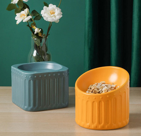 HKM-3484349 Ceramic Cat Bowl with High Foot Design for Easy Feeding and Reduced Upset, Available in Multiple Colors