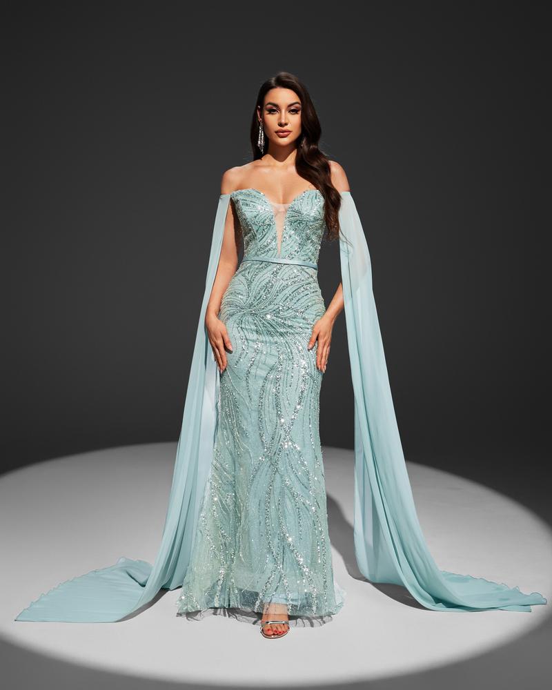 HKM-348435 Elegant Women's Green Evening Dress with Flattering Silhouette