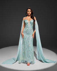 HKM-348435 Elegant Women's Green Evening Dress with Flattering Silhouette