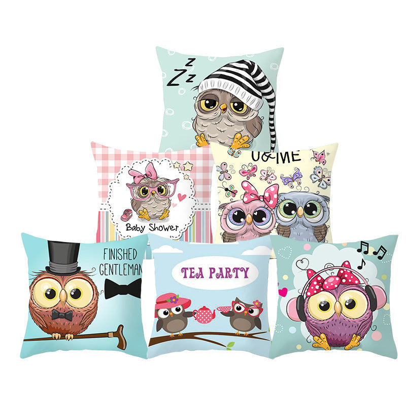 HKM-348435 Modern Owl Animal Pillowcase Cushion Cover in Peach Skin Fabric