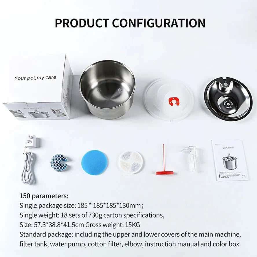 HKM-348499 Automatic Stainless Steel Pet Water Fountain with Filter and Sensor