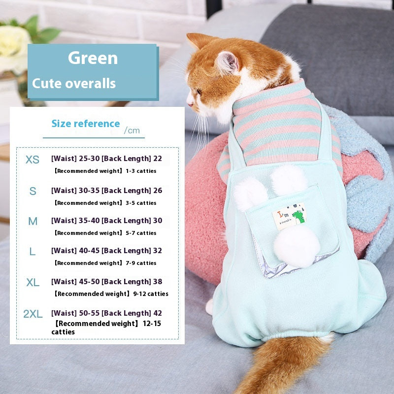 HKM-3488317 Warm and Cute Cat Overalls in Yellow and Green for Small Pets, Anti-Lint Polyester Fabric