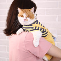 HKM-3488317 Warm and Cute Cat Overalls in Yellow and Green for Small Pets, Anti-Lint Polyester Fabric