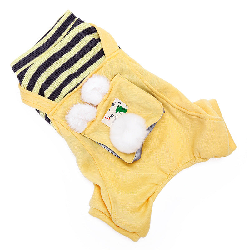 HKM-3488317 Warm and Cute Cat Overalls in Yellow and Green for Small Pets, Anti-Lint Polyester Fabric