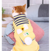 HKM-3488317 Warm and Cute Cat Overalls in Yellow and Green for Small Pets, Anti-Lint Polyester Fabric