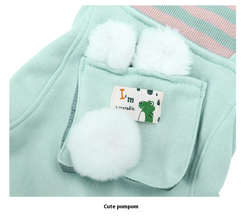 HKM-3488317 Warm and Cute Cat Overalls in Yellow and Green for Small Pets, Anti-Lint Polyester Fabric